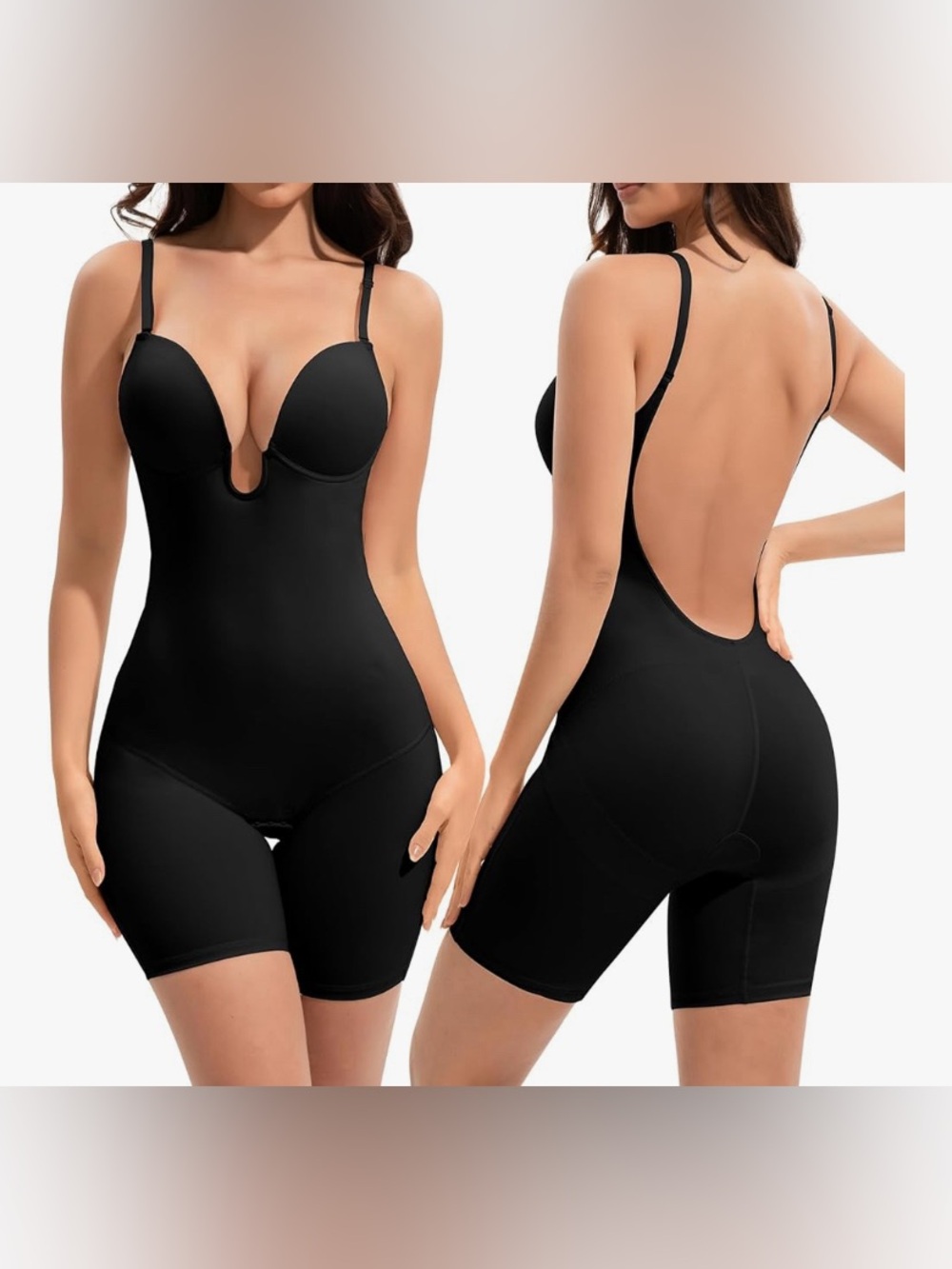 Low-Back Black Sculpting Bodysuit with Plunge Cups